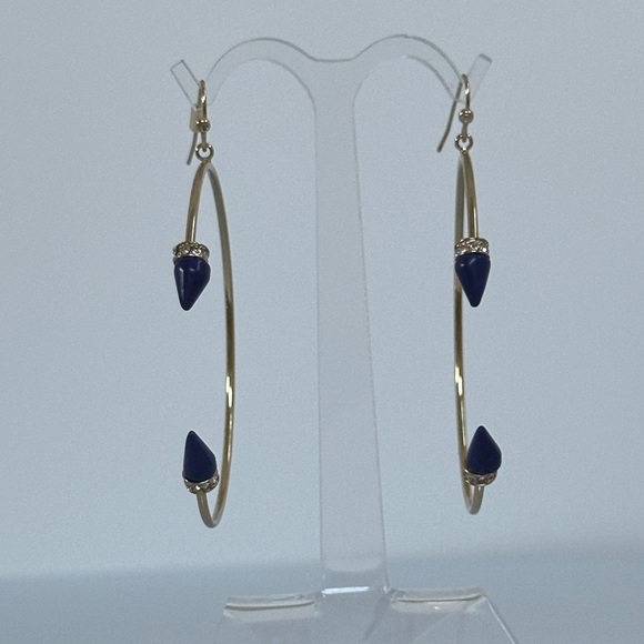 Chic Gold Hoop Earrings with Navy Accents